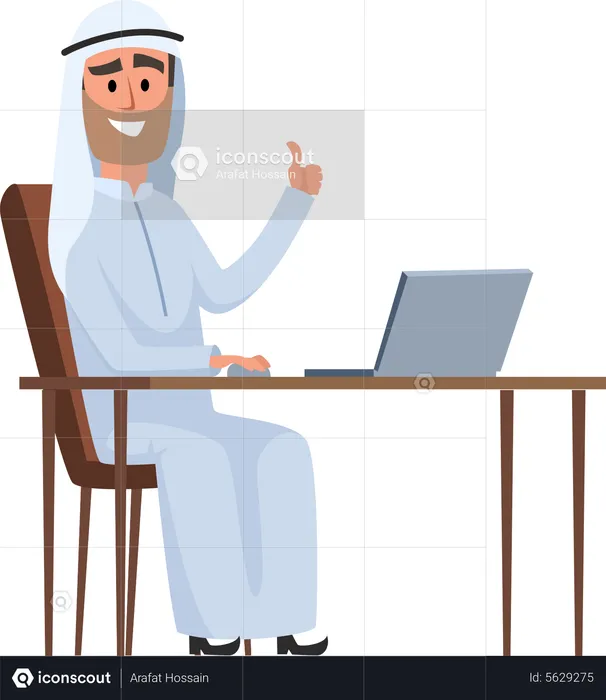 Arabic Businessman working on laptop  Illustration
