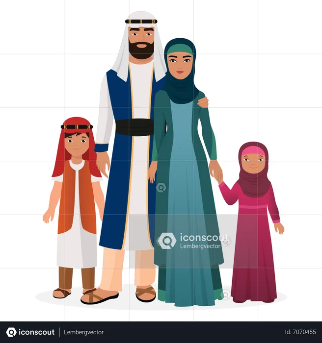 Arabic family wearing traditional outfit  Illustration