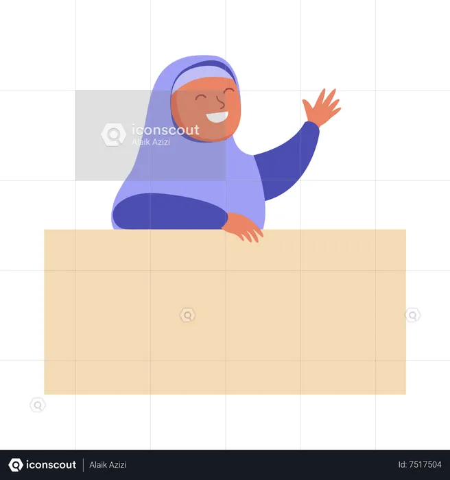 Arabic girl behind blank notice board  Illustration