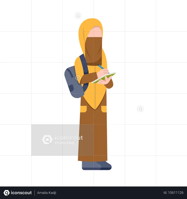 Arabic girl student holding book  Illustration