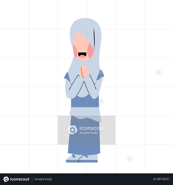 Arabic Girl With Eid Greeting Gesture  Illustration