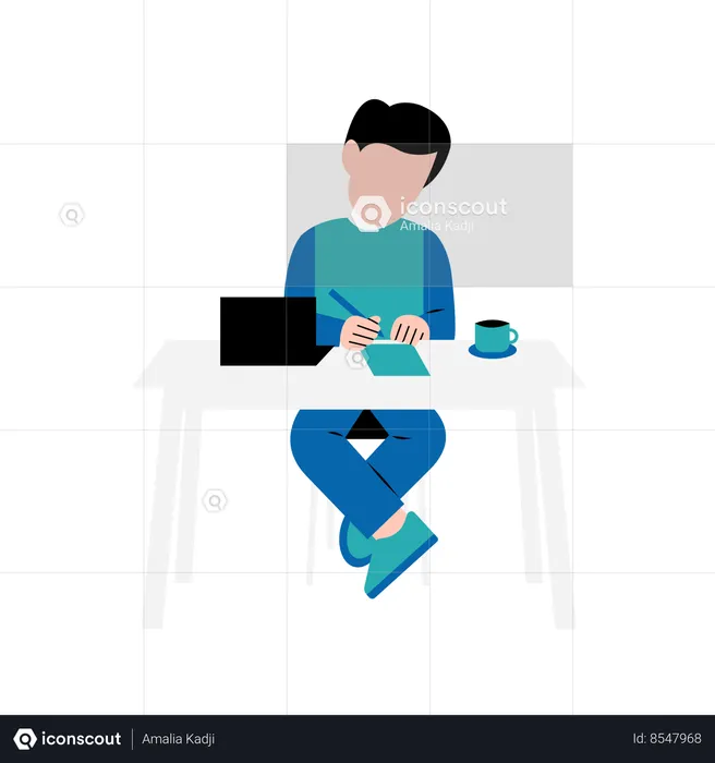 Arabic Man Working On Desk  Illustration