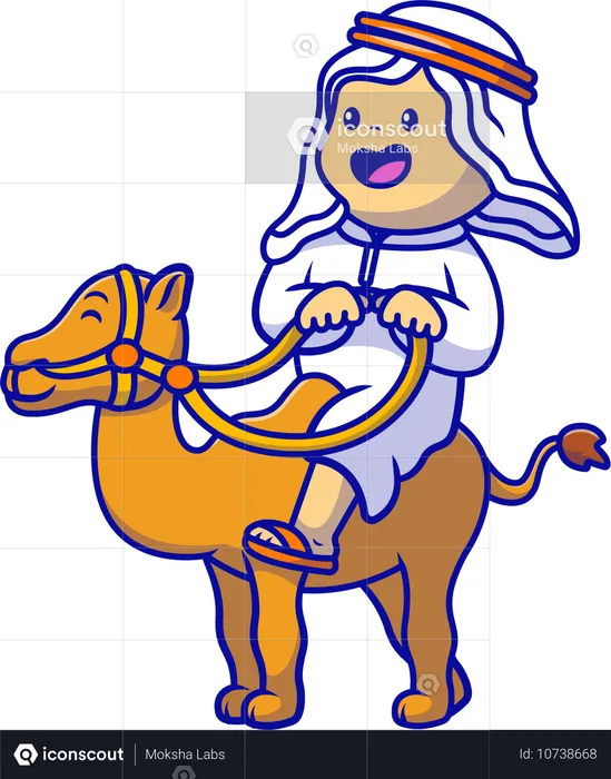 Arabic Moslem Boy Riding Camel  Illustration