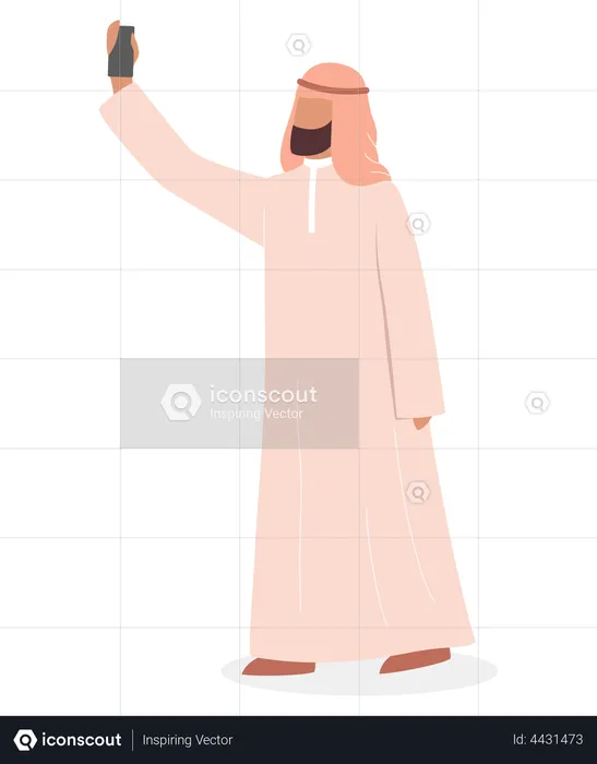 Arabic taking photo using selfie stick  Illustration