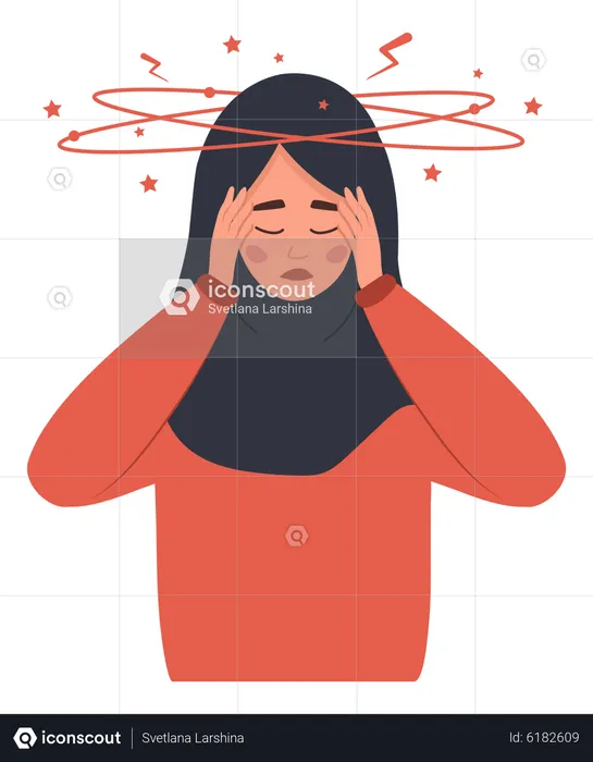 Arabic woman feeling clumsy due to anemia  Illustration
