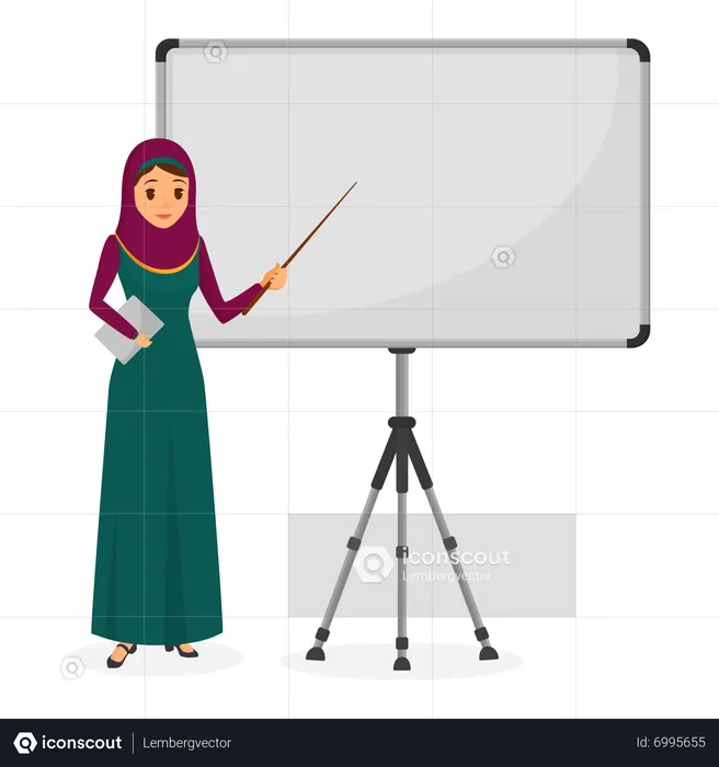 Arabic woman pointing on board  Illustration