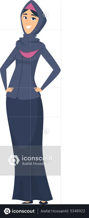 Arabic woman standing with hand on waist  Illustration