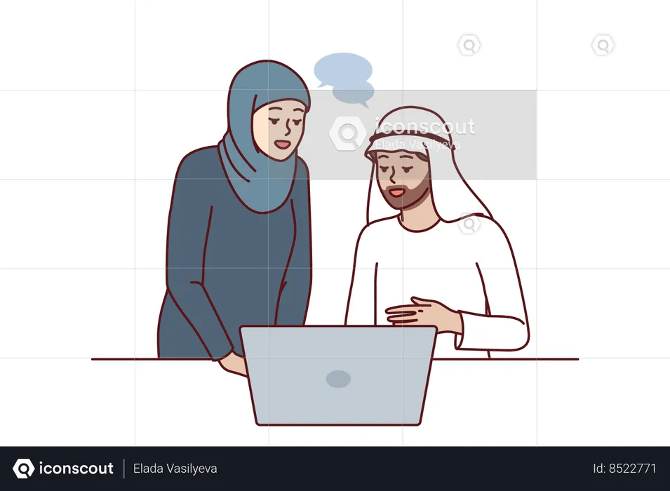 Arabic workers talking each other in office  Illustration