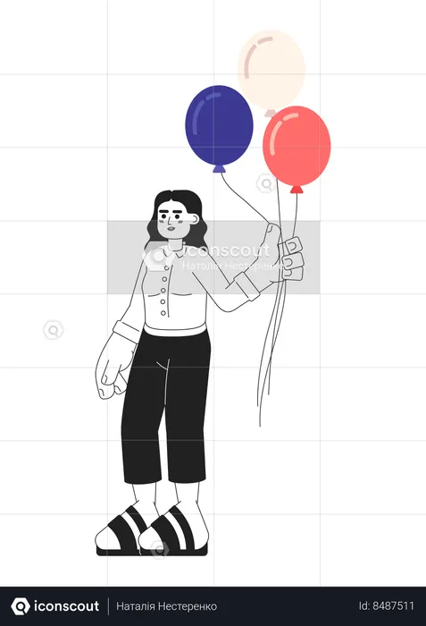 Arabic young woman holding red white and blue balloons  Illustration