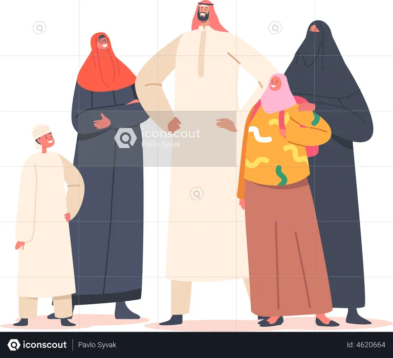 Arabische Familie steht zusammen  Illustration