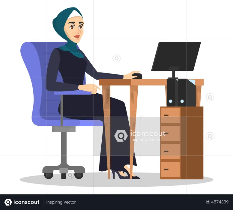 Arabische Frau arbeitet am Computer  Illustration