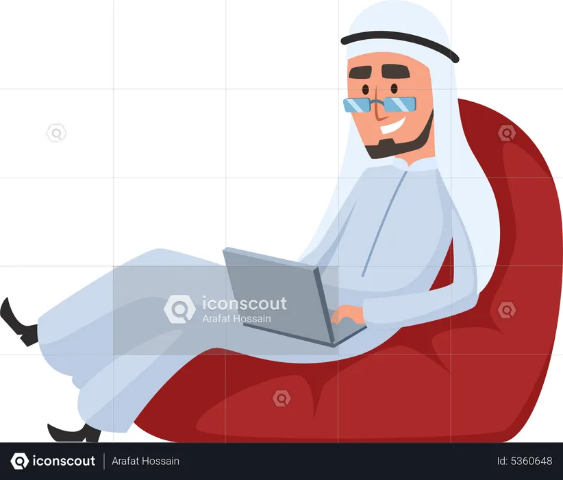 Arabischer Geschäftsmann arbeitet am Laptop  Illustration