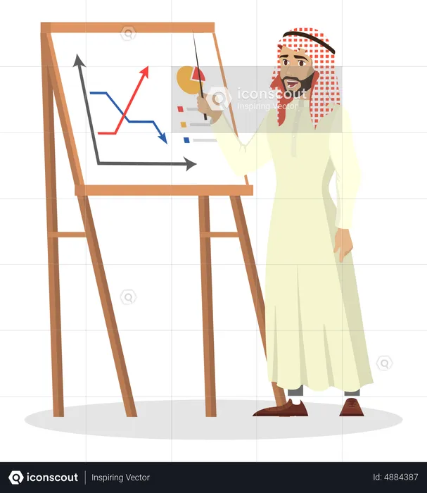 Arabischer Geschäftsmann hält Geschäftspräsentation  Illustration