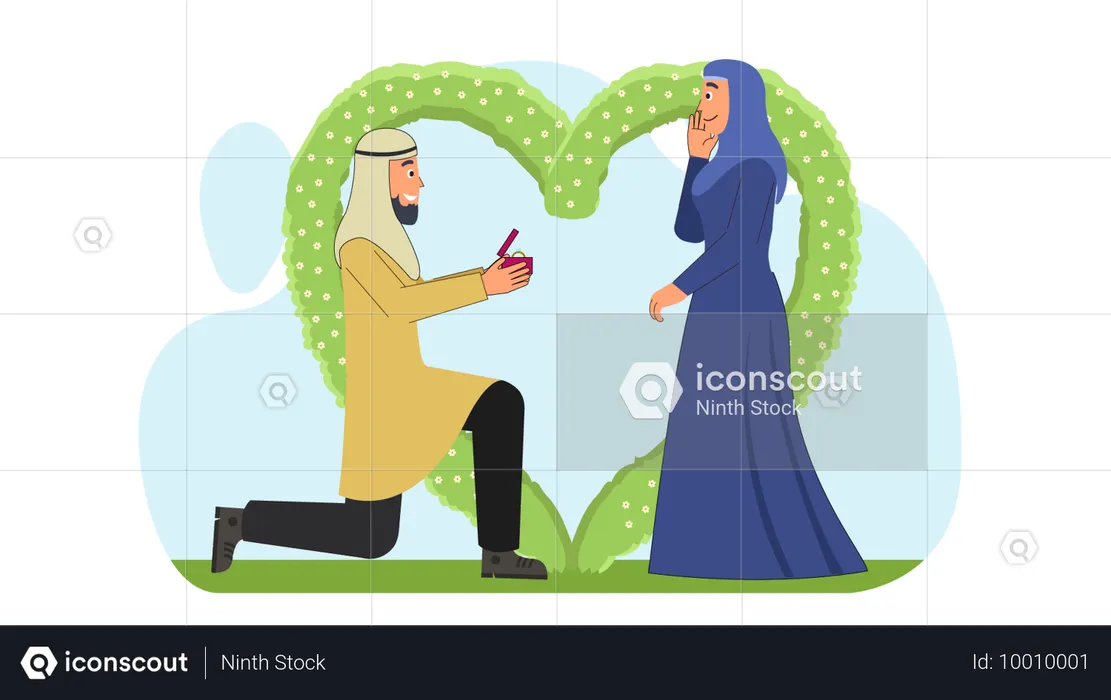 Arabischer Mann macht arabischer Frau einen Heiratsantrag  Illustration