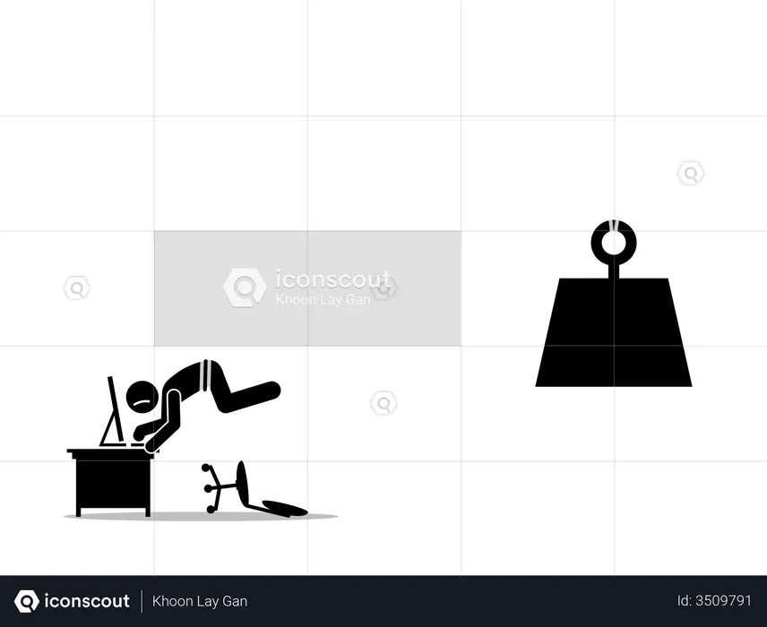 Arbeitender Steuerzahler wird durch die Last der hohen Steuern gefesselt  Illustration