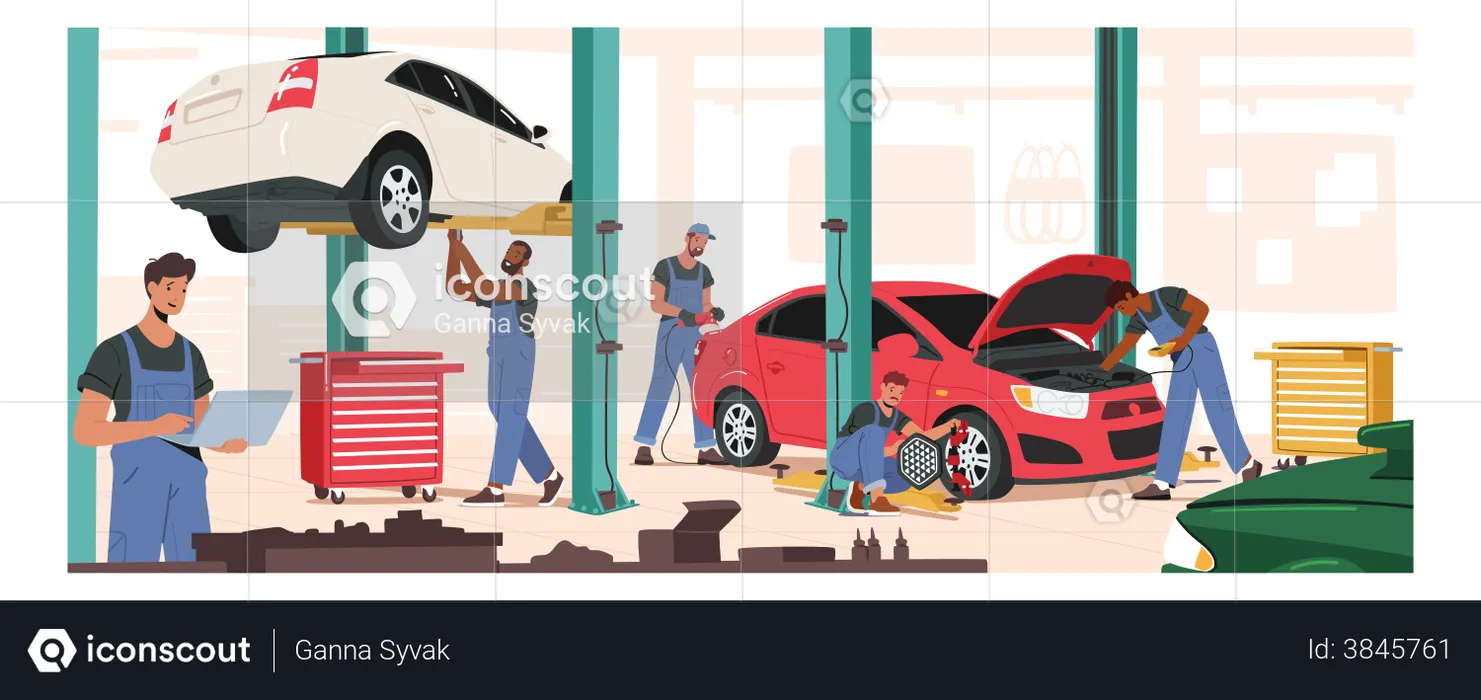 Arbeitnehmer in der Automobilindustrie  Illustration