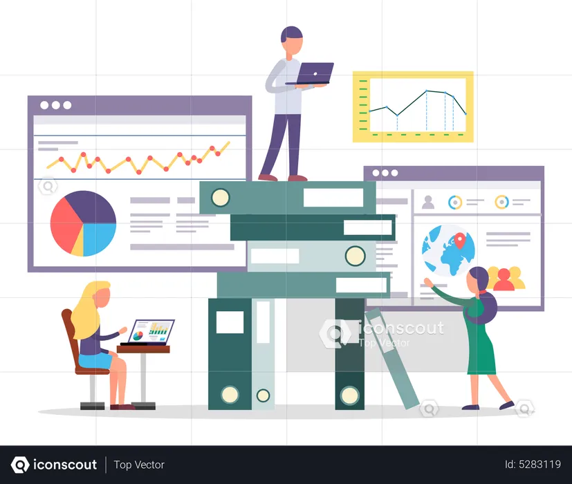 Arbeitnehmer recherchieren online zum Aufbau eines Unternehmens  Illustration