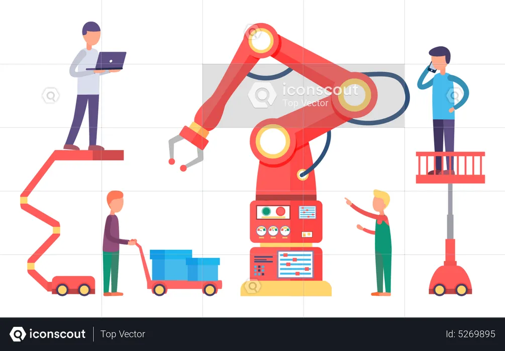 Arbeiter untersuchen den Mechanismus der Herstellung  Illustration