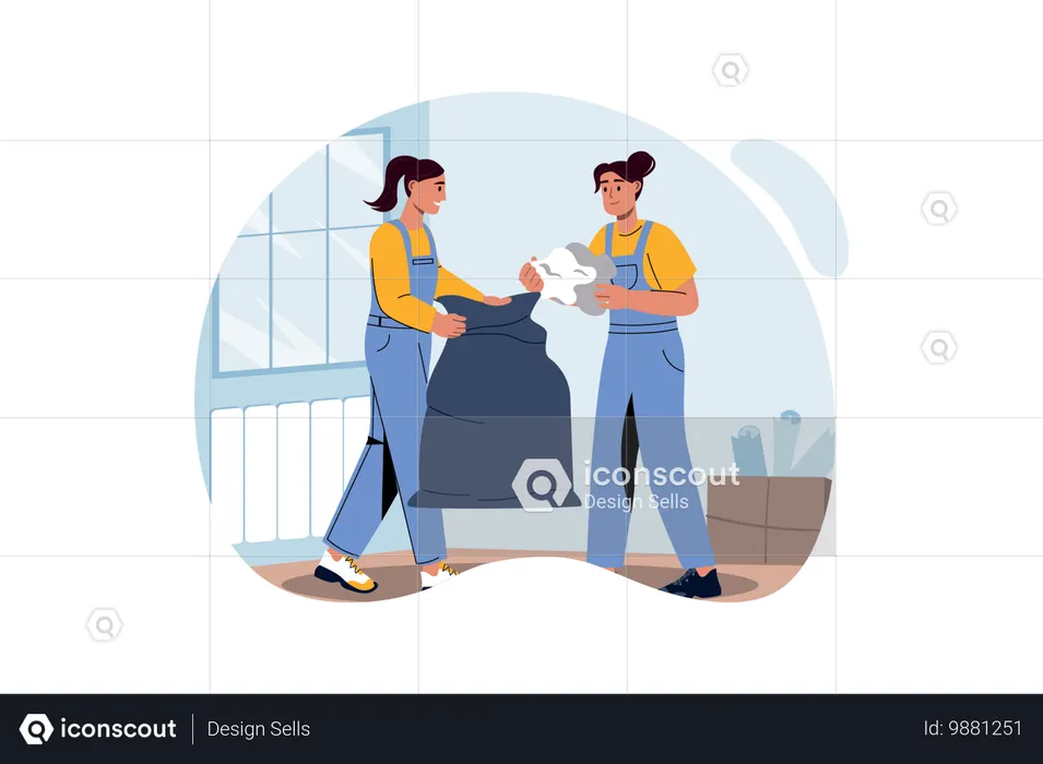 Arbeiter sammeln Bauschutt ein  Illustration