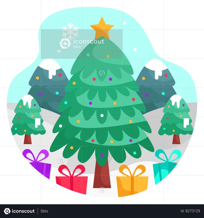 Árbol de navidad con regalos  Ilustración