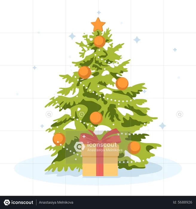 Árbol de Navidad en decoración.  Ilustración