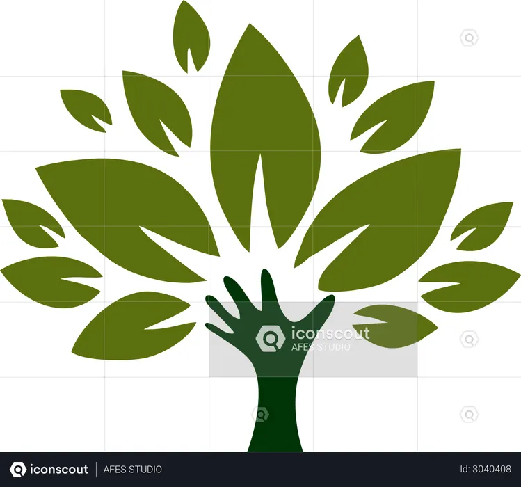 Árbol verde con raíces  Ilustración