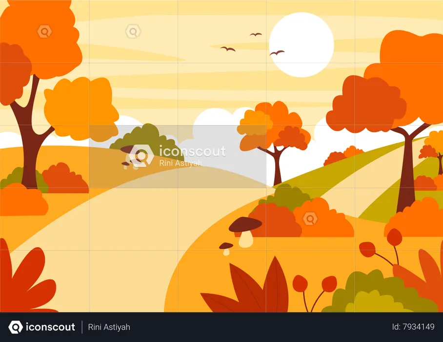 Arbres et feuilles d'automne  Illustration