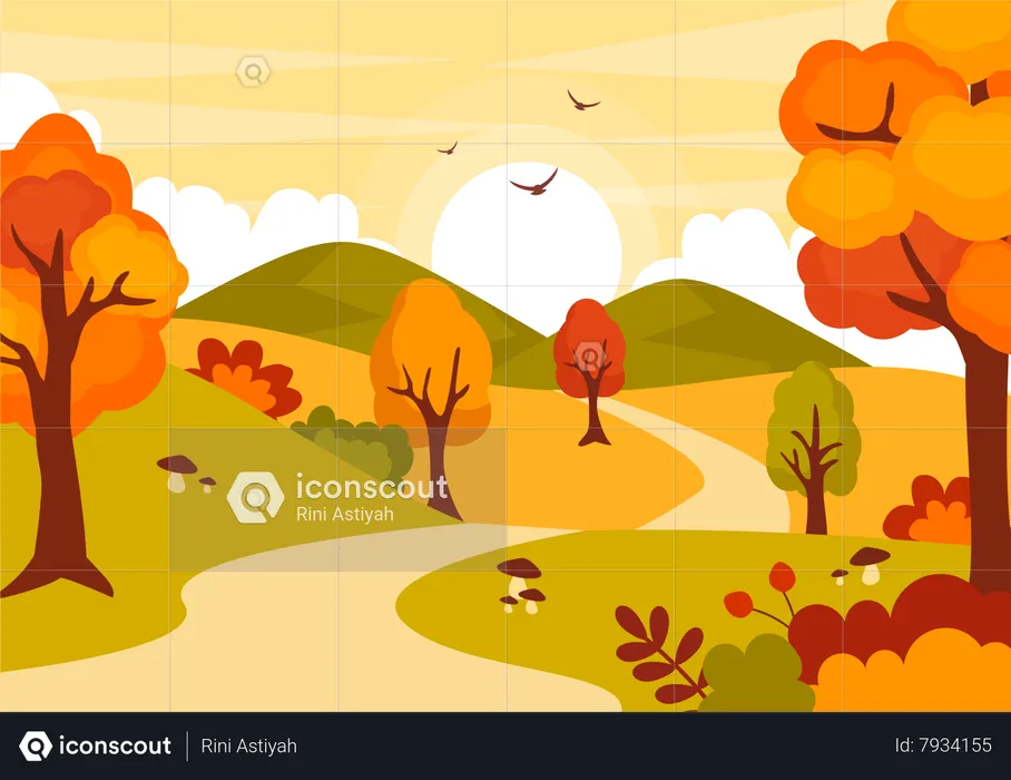 Arbres et feuilles d'automne  Illustration