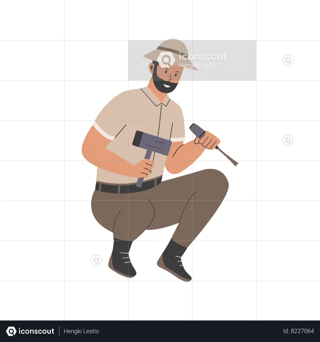 Archeologist man with hammer  Illustration