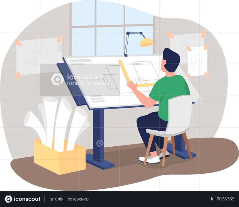 Architect at work desk  Illustration