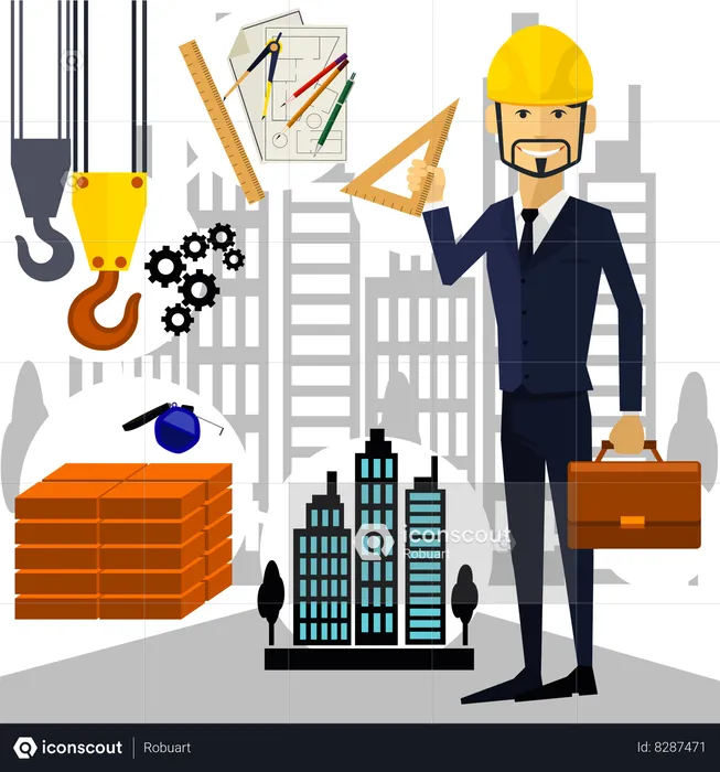 Architect constructor worker at his work place  Illustration