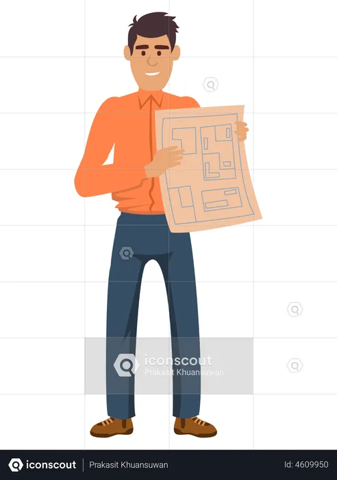 Architect holding building plan  Illustration