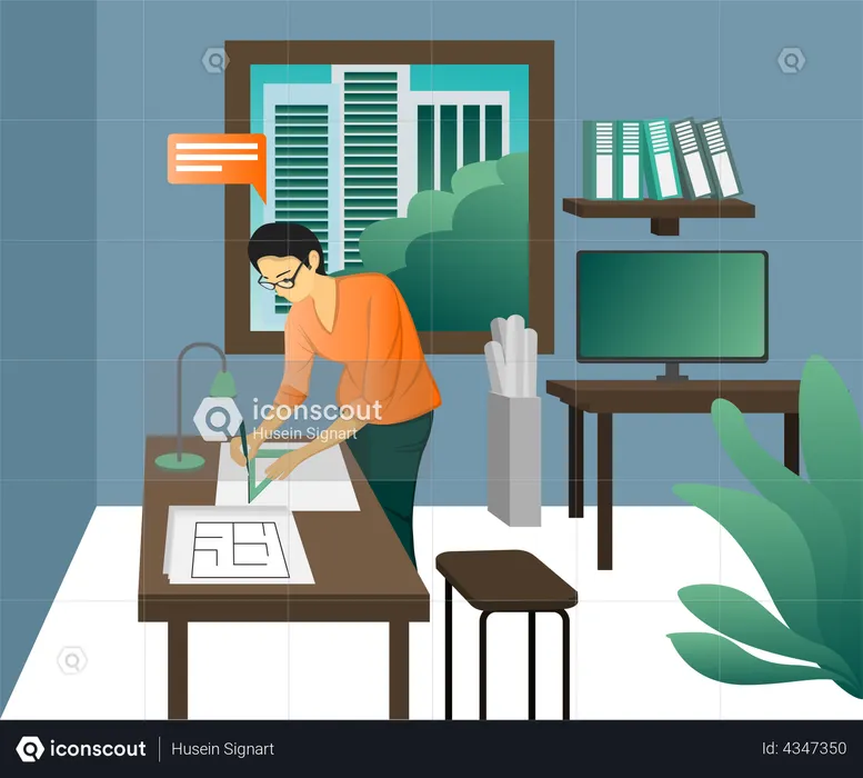Architect working in office  Illustration