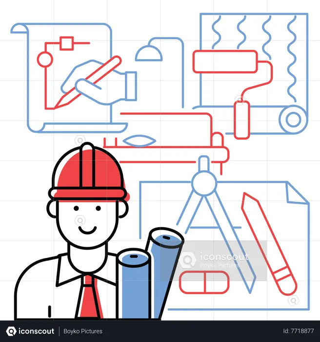 Architecte avec plan de maison  Illustration