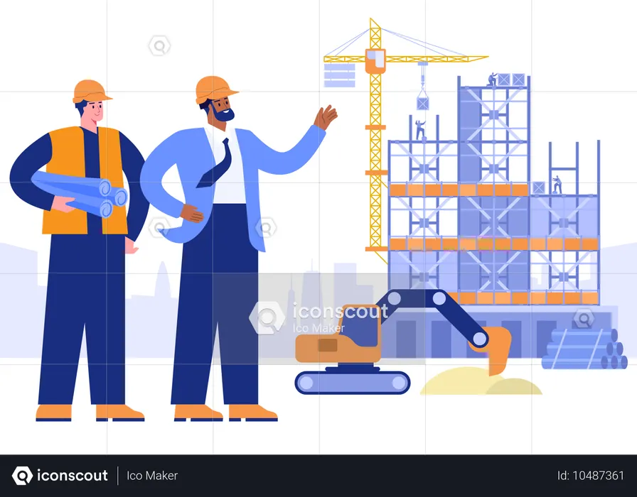 Architecture discussing construction plan  Illustration