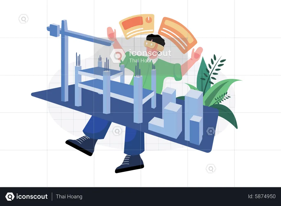 Architekt arbeitet auf einer Baustelle in der virtuellen Realität  Illustration