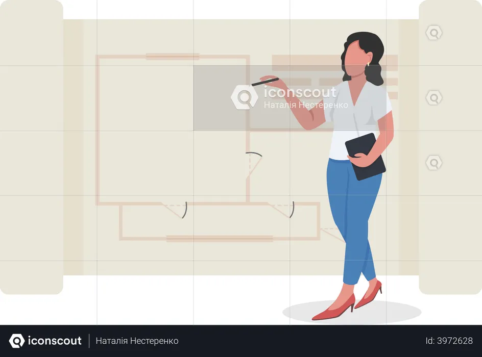 Architektonischer Designer arbeitet an Gebäudeplan  Illustration