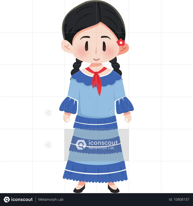 アルゼンチンのガウチョ衣装の少女  イラスト