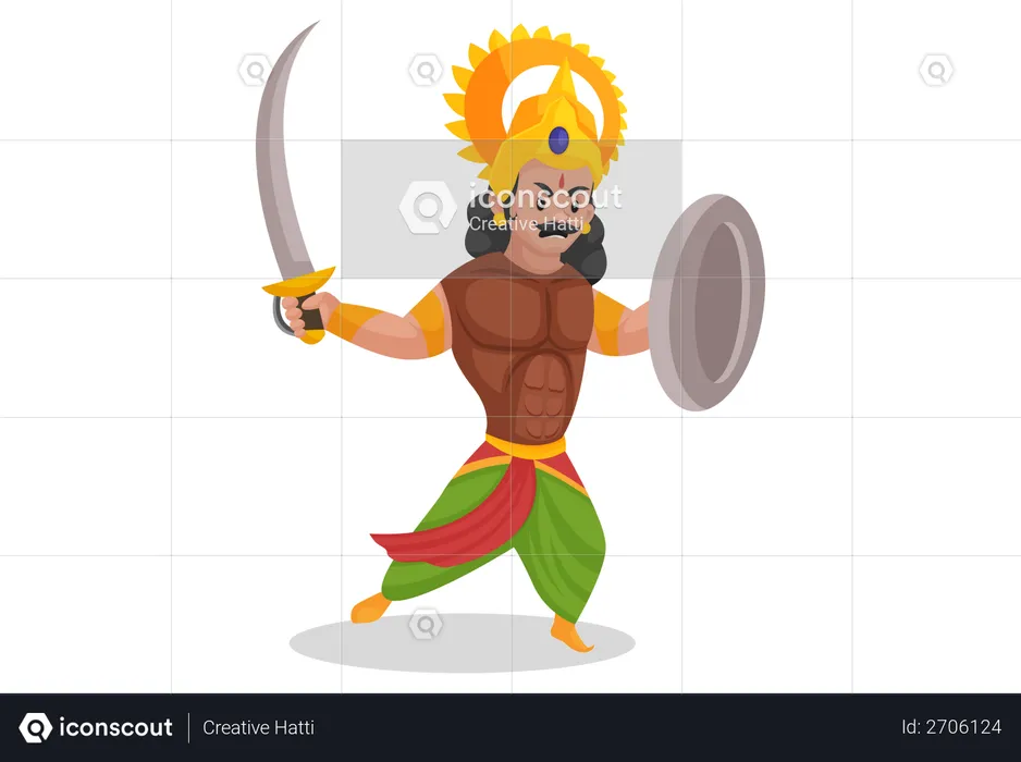 Arjun holding sword and shield  Illustration