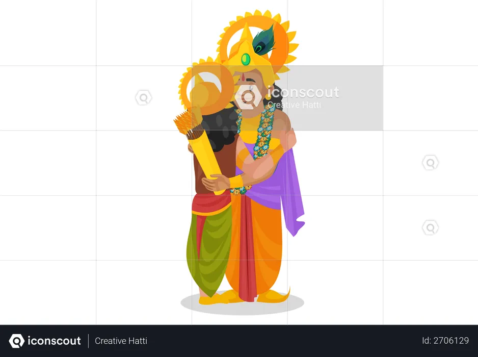 Arjun encontrando o Senhor Krishna  Ilustração