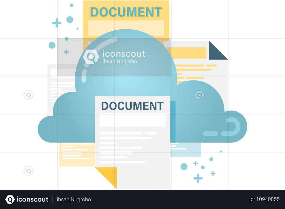 Armazenamento em nuvem com arquivos e documentos  Ilustração