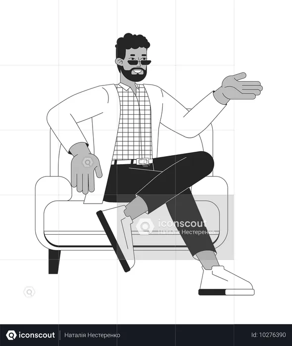 Armchair african american man sitting confident  Illustration