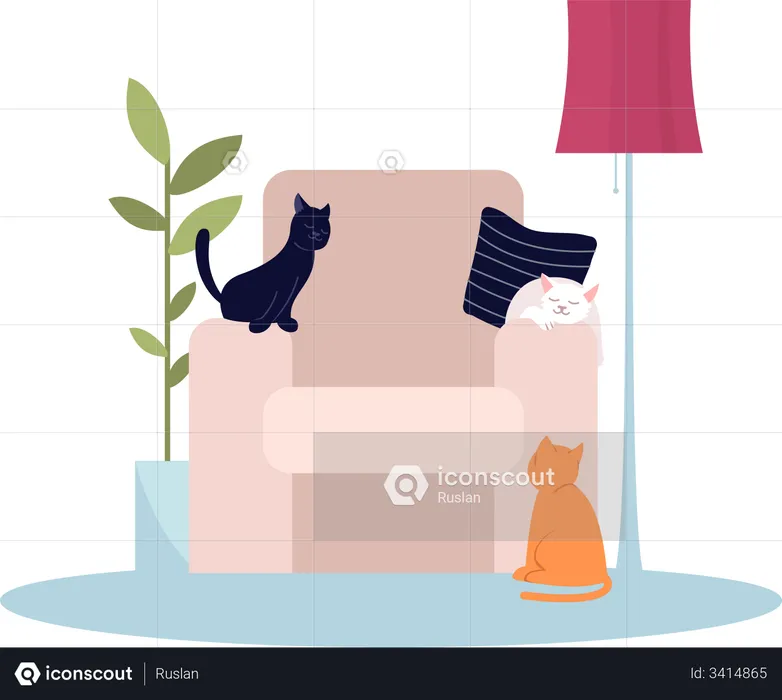 Armchair with cats  Illustration