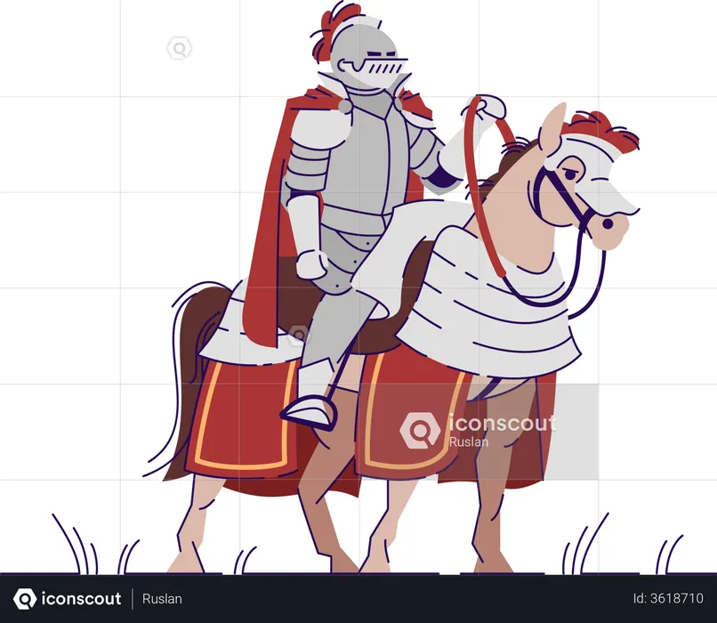 Armed Equestrian knight on horse  Illustration