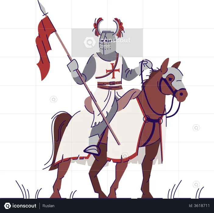 Armed Medieval knight horseman  Illustration