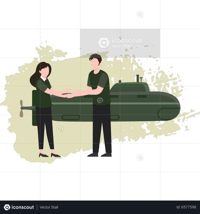 Army Man And Woman Shaking Hands  Illustration