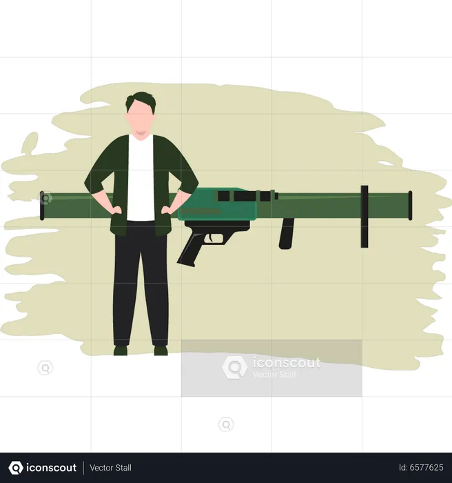 Army Man Holding Bazooka  Illustration