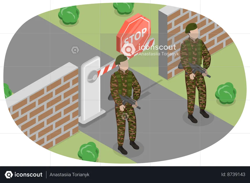 Army man standing with gun at  Closed Border  Illustration
