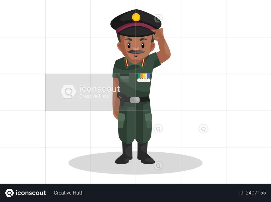 Army officer adjusting his cap  Illustration