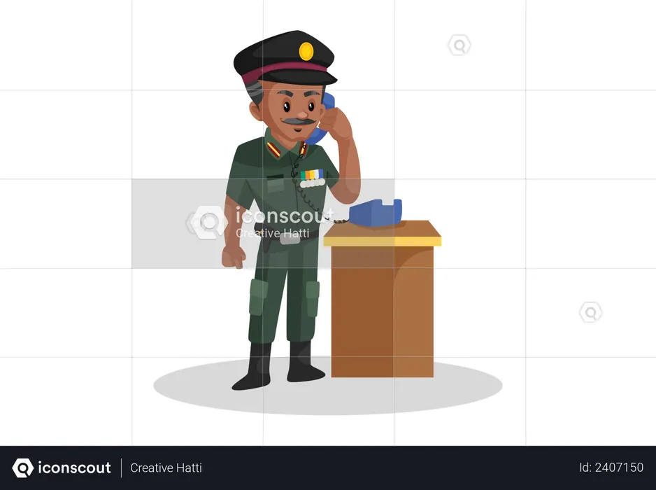 Army officer talking on phone  Illustration